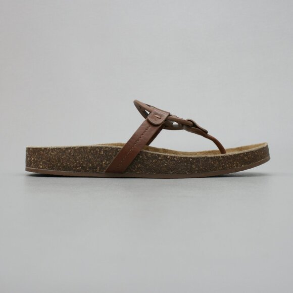 Tory Burch Ladies 8.5 Miller Cloud Cuoio Brown Calf Leather Cork Thongs Sandals - Picture 4 of 12